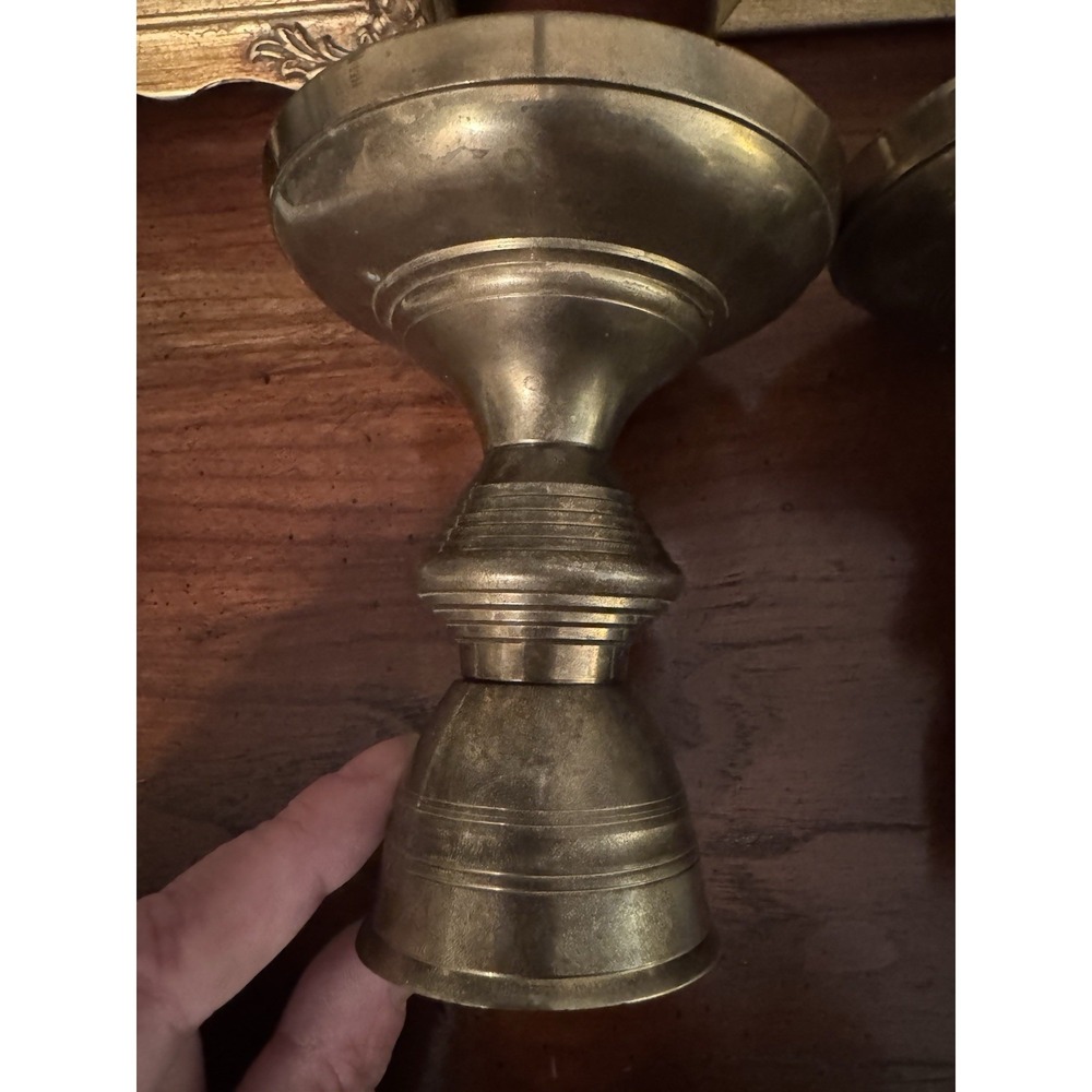 Vintage Pair Solid Brass Taper Candle Holders 5" Made in India MCM Home Decor - Picture 12 of 13